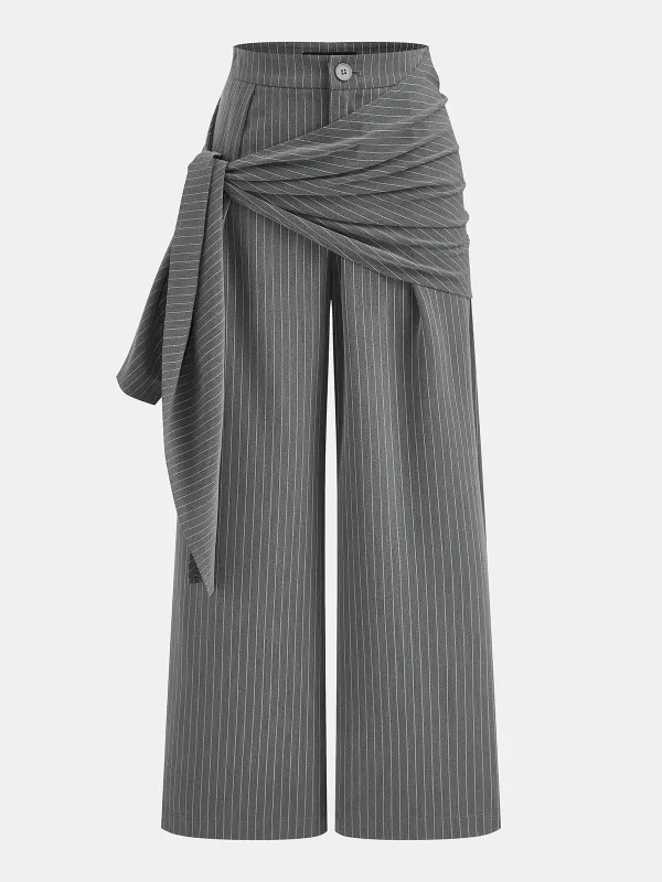 Pinstripe Tied Waist Wide Leg Pants made by COMMENSE