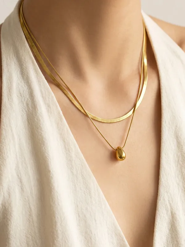 Double Layer Snake Chain Teardrop Pendant Necklace made by COMMENSE