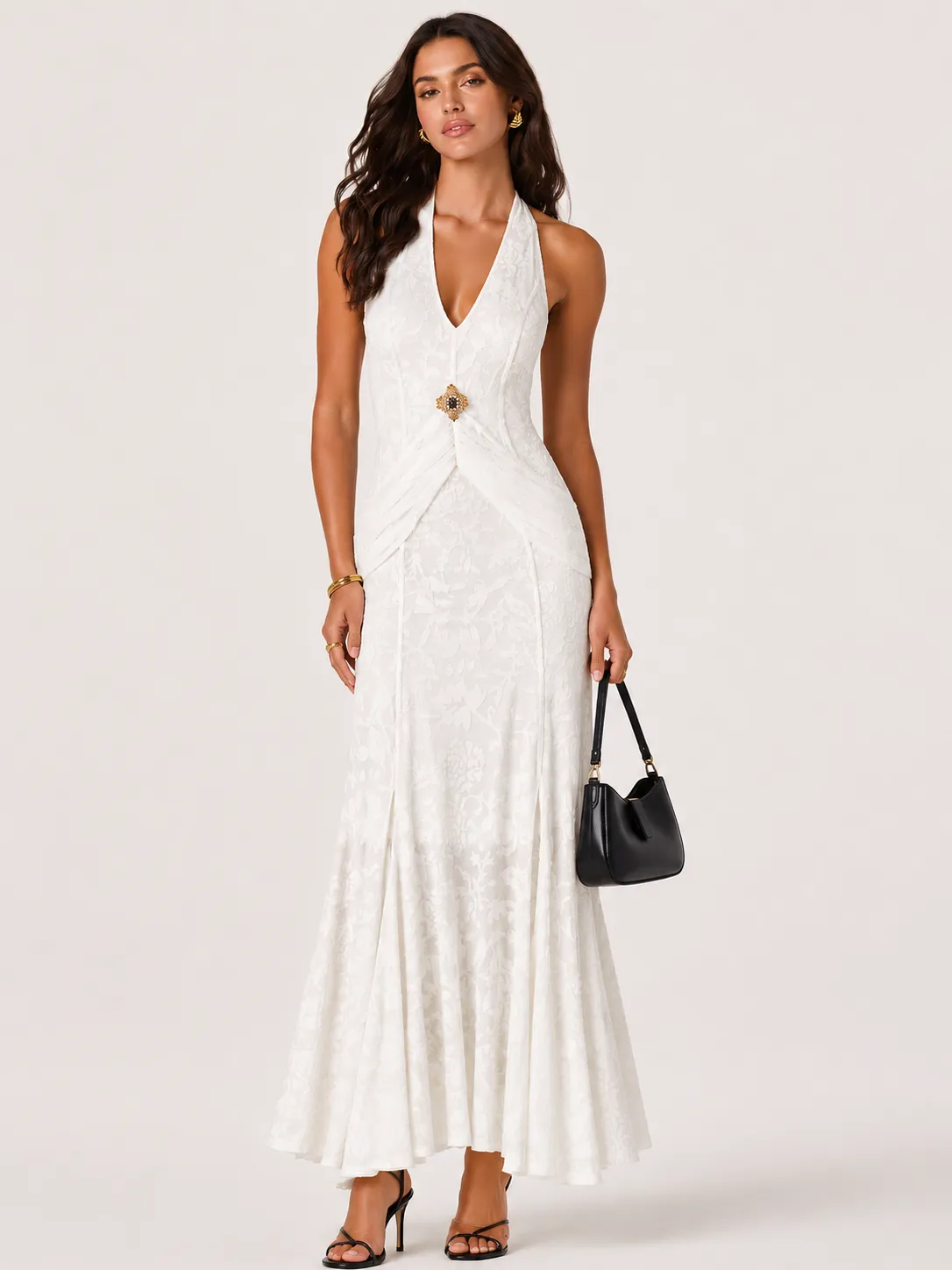 Embellished Halter Mermaid Maxi Dress sold by COMMENSE