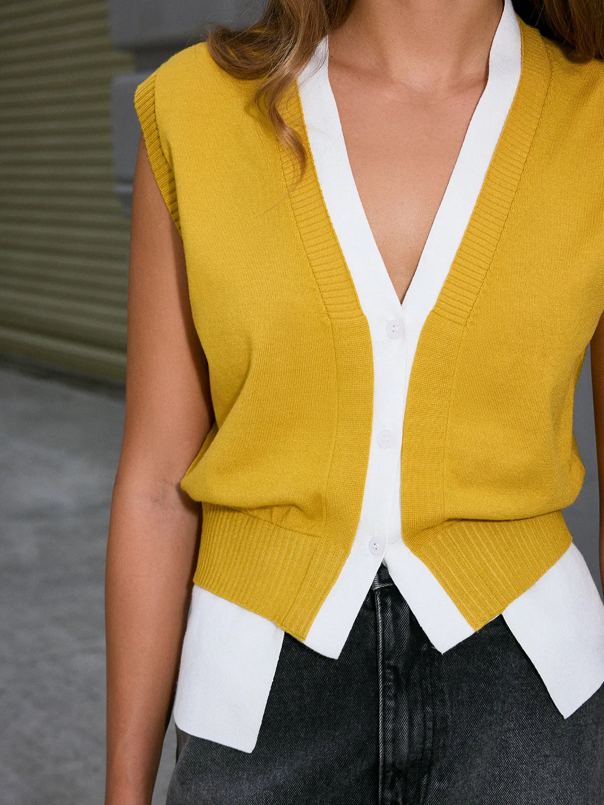 Colorblock V-Neck Knit Vest sold by COMMENSE product image thumbnail 4