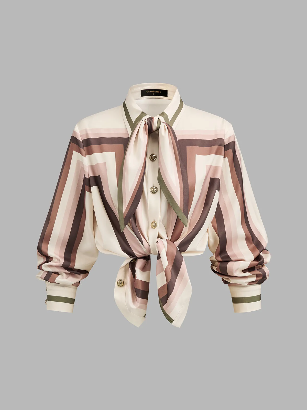 Geometric Print Tie Neck Shirt & Pants Set sold by COMMENSE product image thumbnail 4