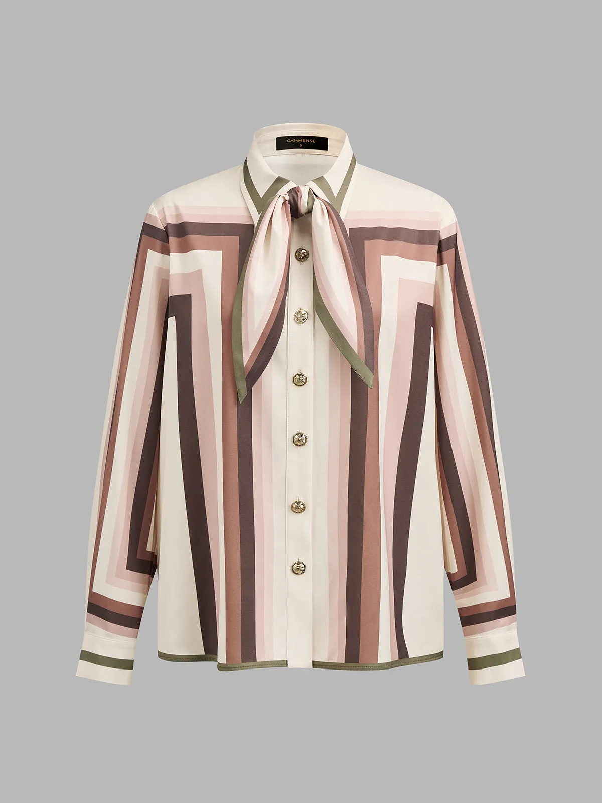 Geometric Print Tie Neck Shirt & Pants Set sold by COMMENSE product image thumbnail 2