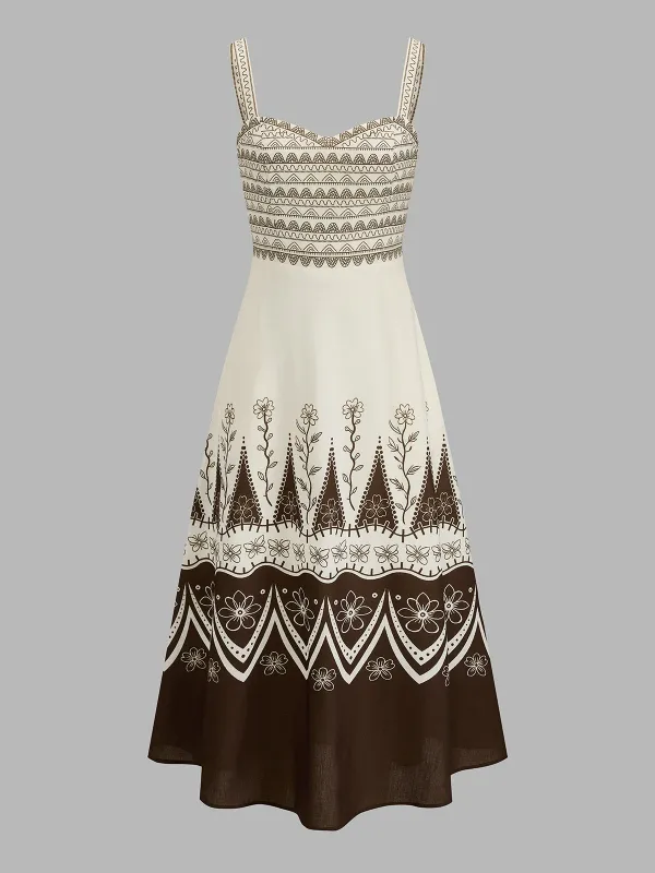 Border Print Sweetheart Midi Dress made by COMMENSE