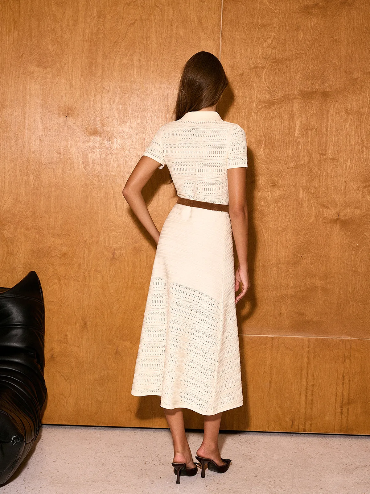 Polo Short Sleeve Openwork Knit Midi Dress sold by COMMENSE product image thumbnail 3