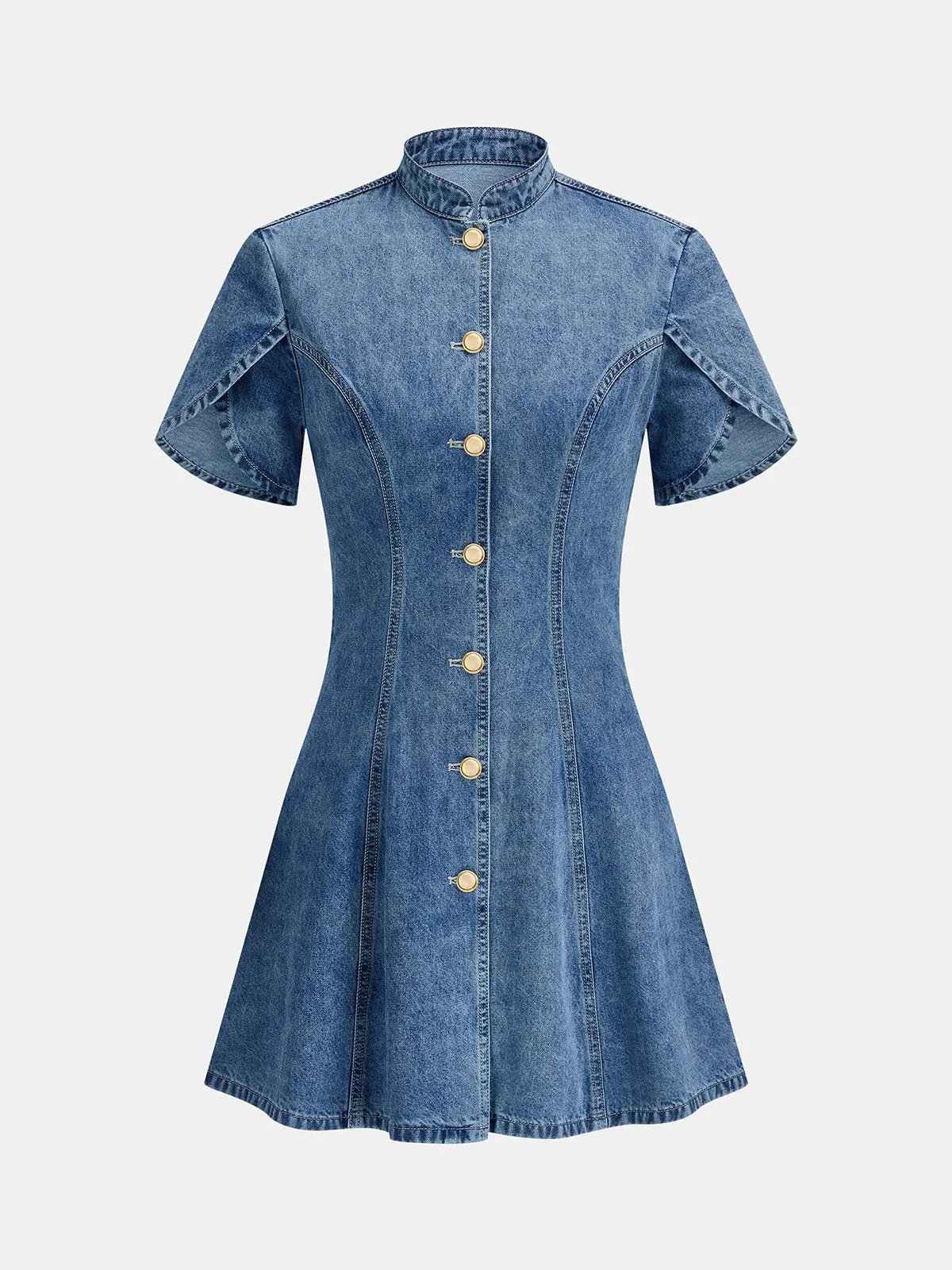 Tulip Short Sleeve Fit Flare Denim Mini Dress sold by COMMENSE product image thumbnail 2