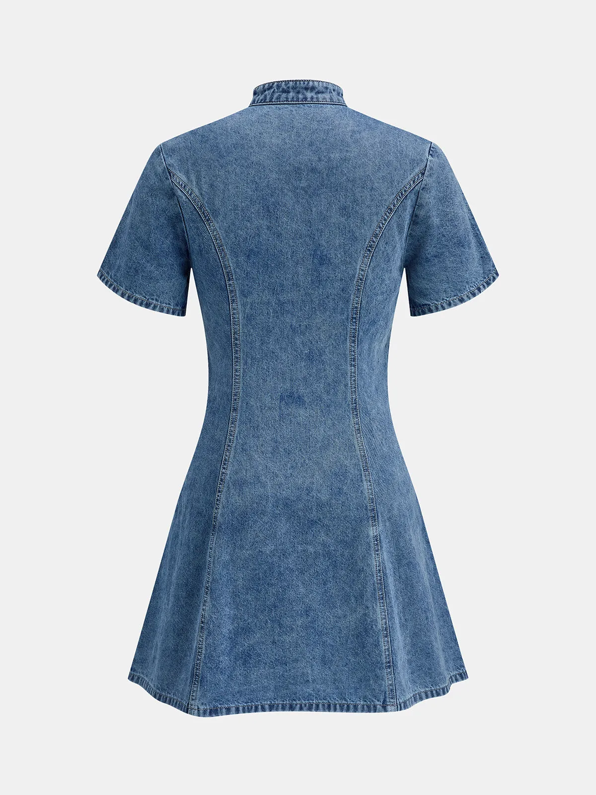 Tulip Short Sleeve Fit Flare Denim Mini Dress sold by COMMENSE product image thumbnail 3
