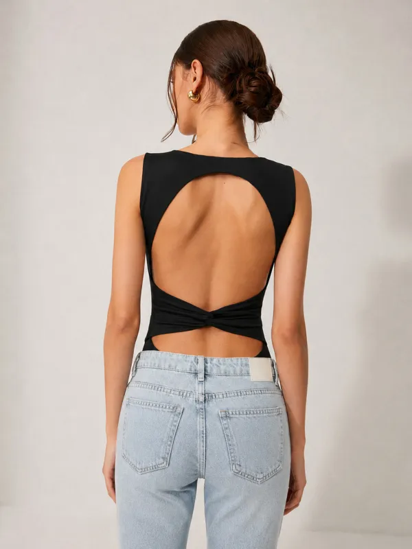 Sleeveless Open Back Bodysuit made by COMMENSE