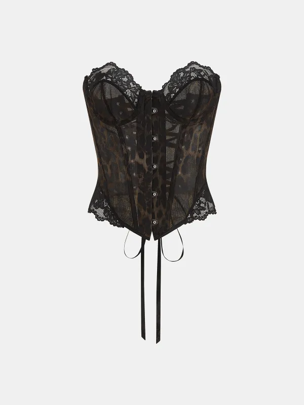 Leopard Print Lace Strapless Bustier made by COMMENSE