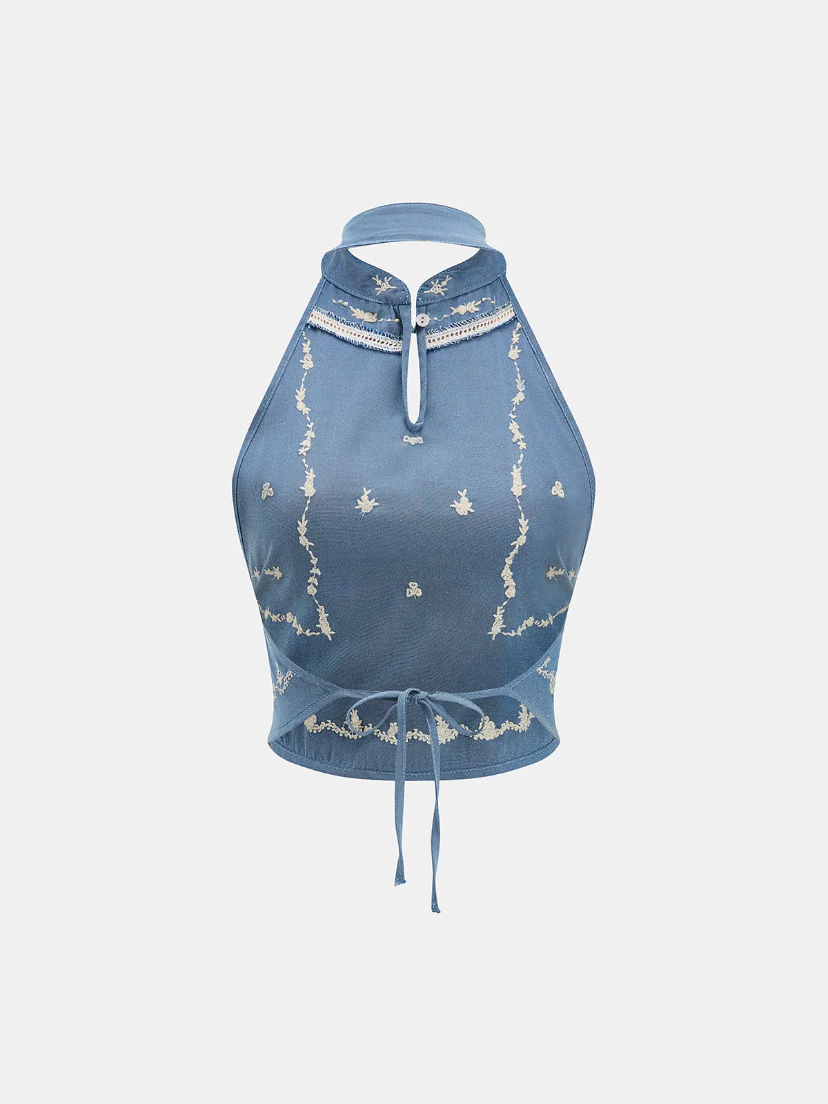 Embroidered Halter Cropped Tank Top sold by COMMENSE product image thumbnail 2