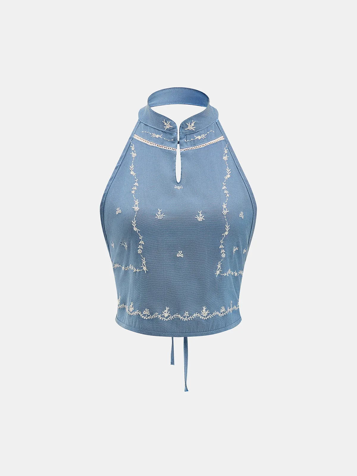 Embroidered Halter Cropped Tank Top sold by COMMENSE