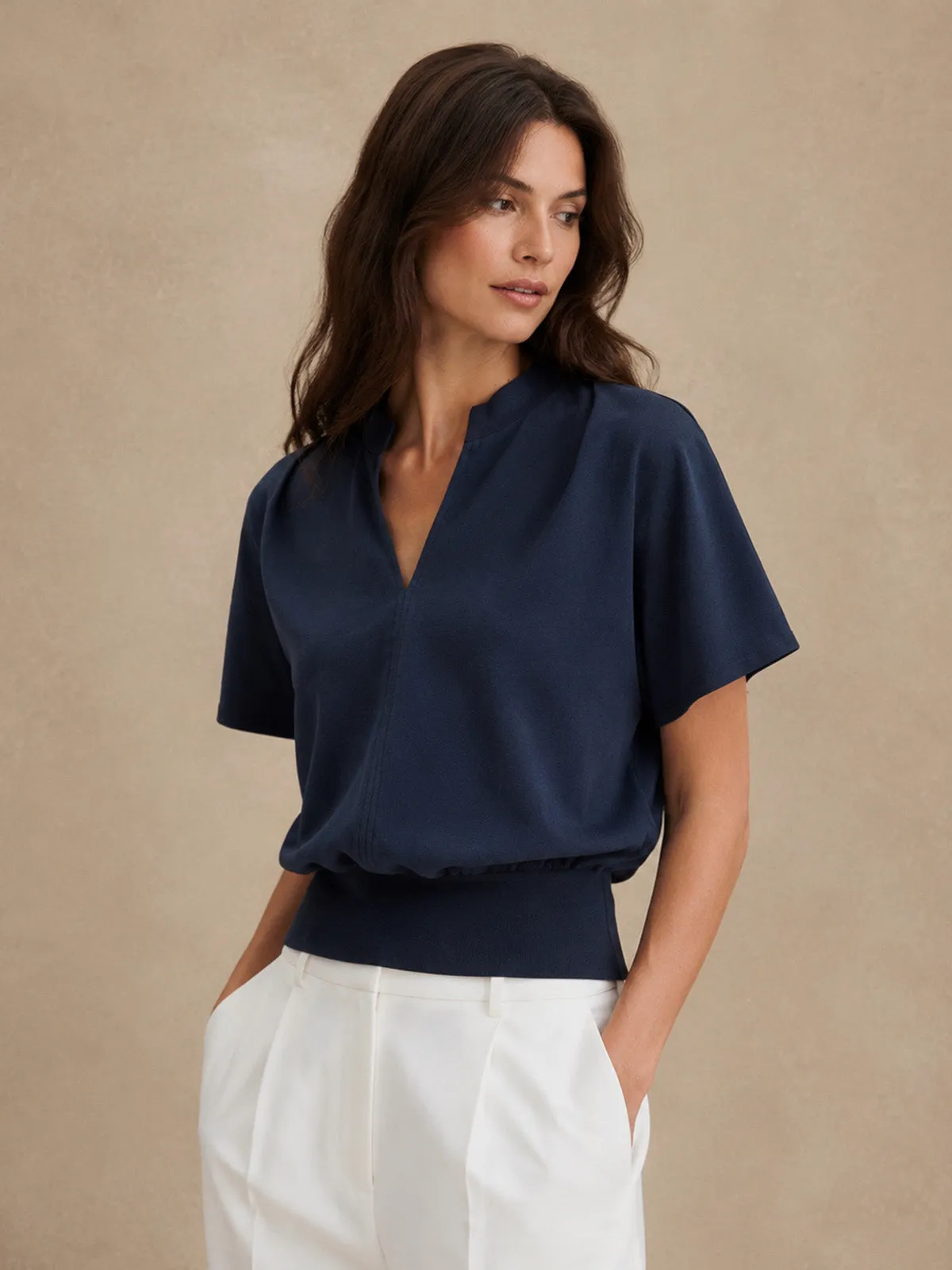 Stand Collar Short Sleeve Blouse sold by COMMENSE