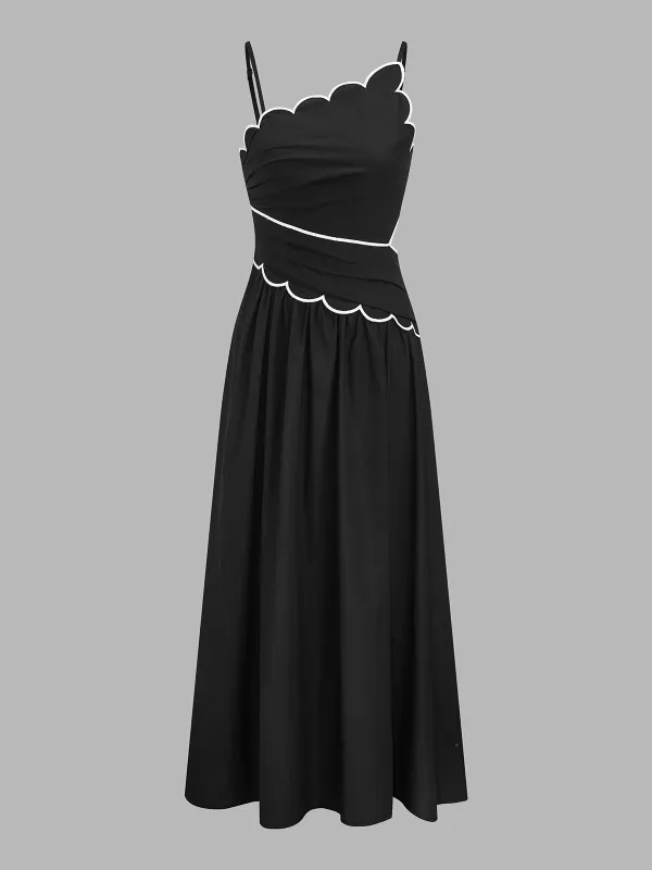 Scallop Trim Ruched Cotton Maxi Slip Dress made by COMMENSE