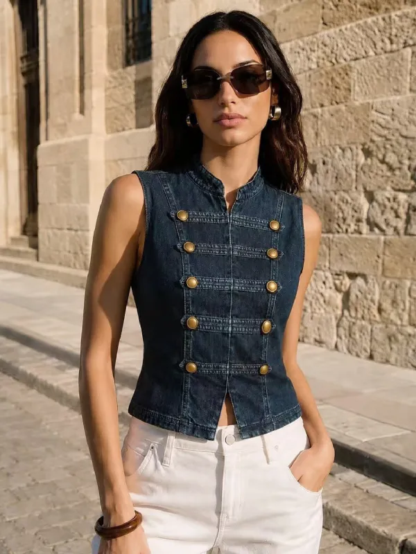 Napoleon Double Breasted Denim Top made by COMMENSE