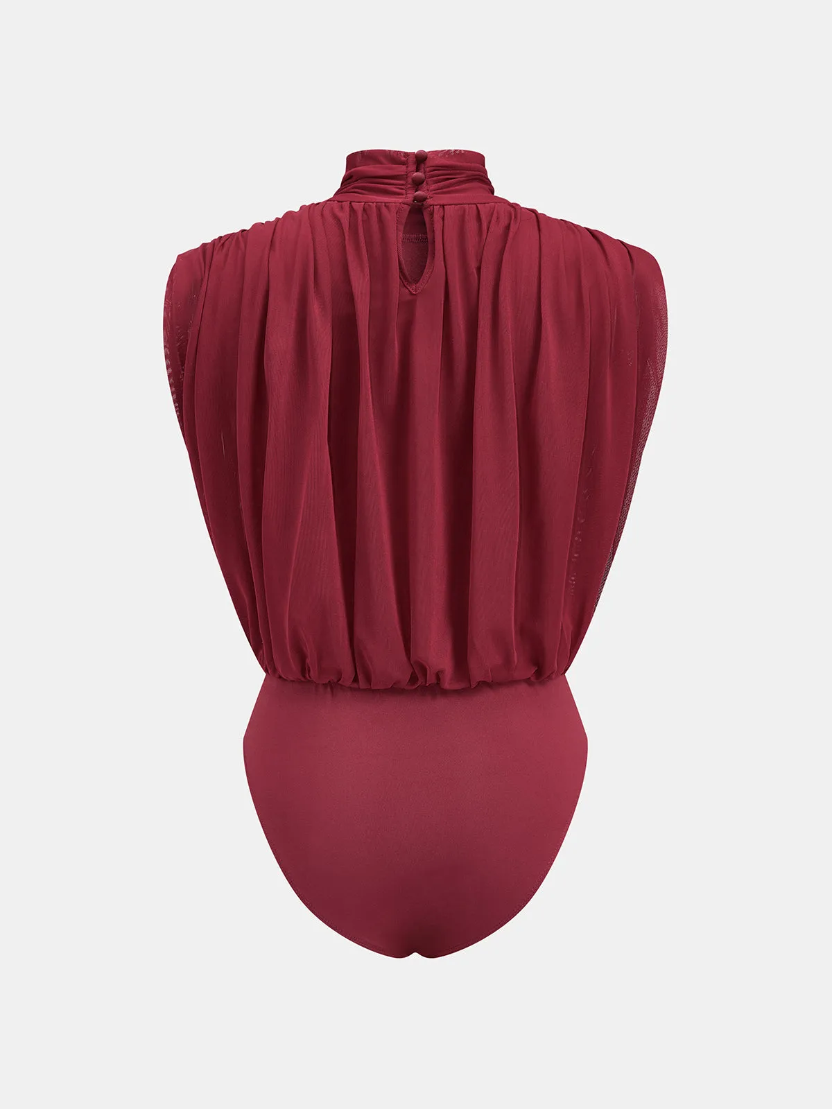 High Neck Ruched Stretch Mesh Bodysuit sold by COMMENSE product image thumbnail 4