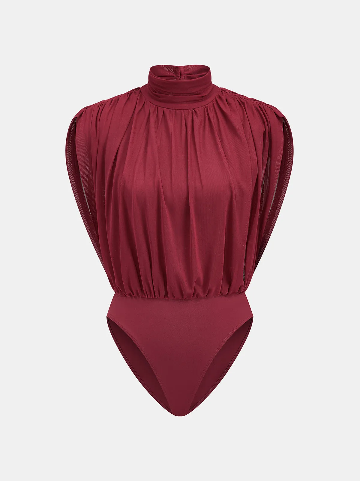 High Neck Ruched Stretch Mesh Bodysuit sold by COMMENSE product image thumbnail 3