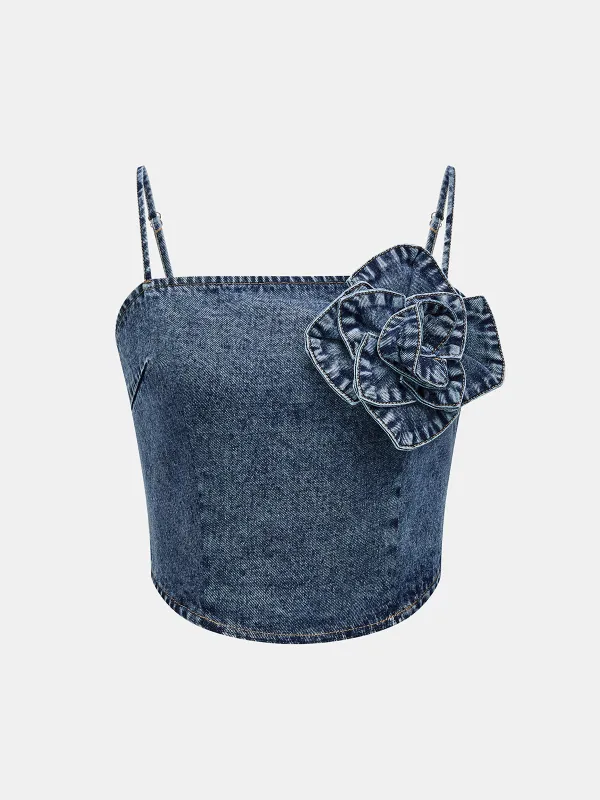3D Rose Cami Denim Top made by COMMENSE