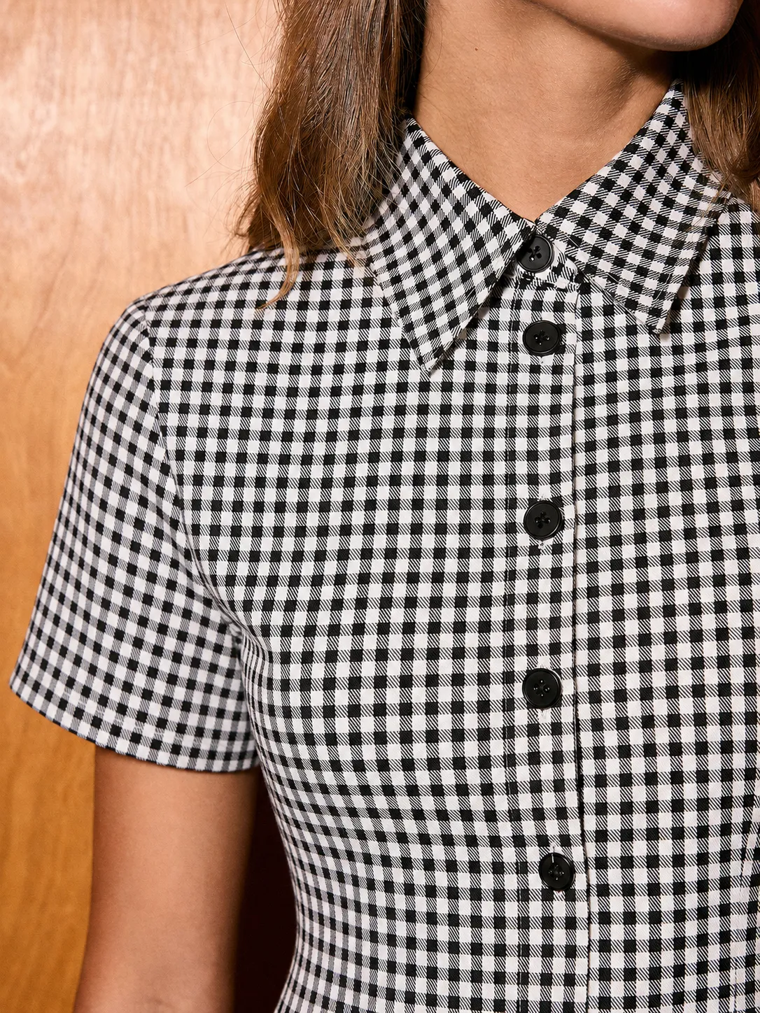 Gingham Tie-Back Short Sleeve Shirt sold by COMMENSE product image thumbnail 3