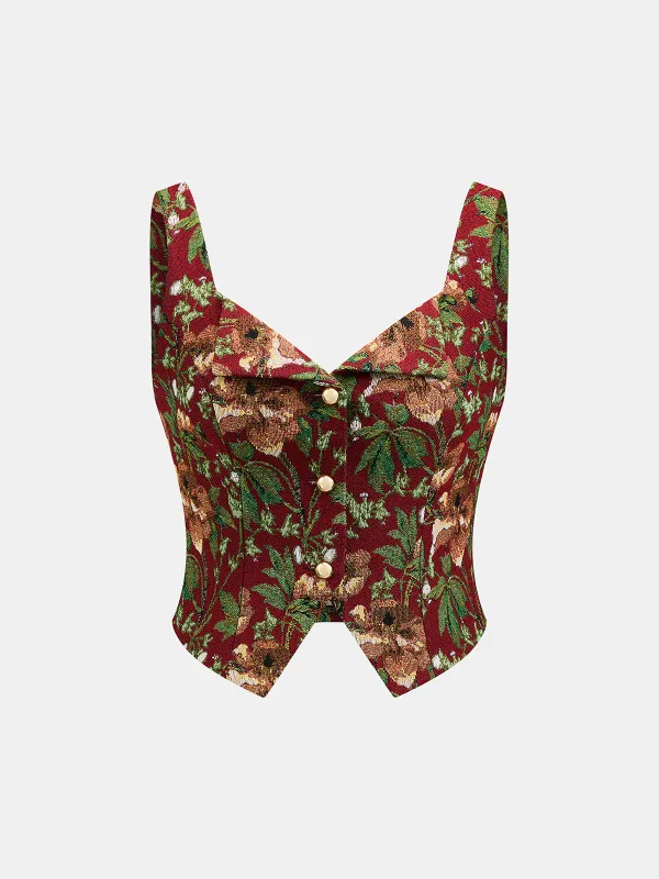 Floral Tapestry Lapel Corset Tank Top made by COMMENSE