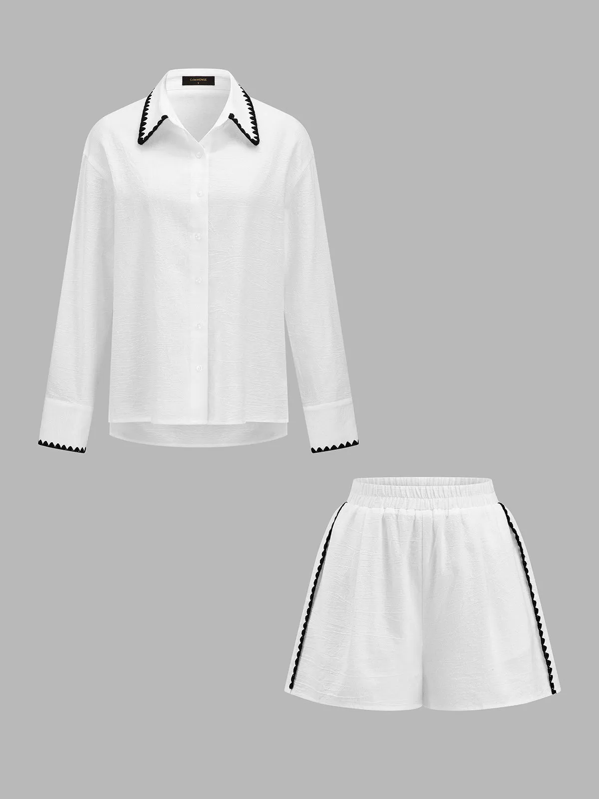 Scalloped Trim Cotton Two Piece Shorts Set sold by COMMENSE product image thumbnail 2