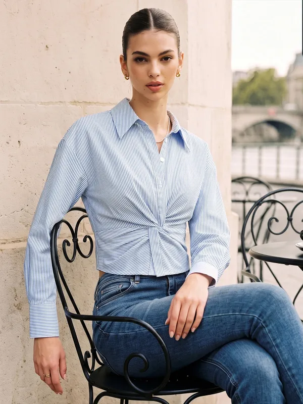 Striped Twisted Waist Long Sleeve Shirt made by COMMENSE