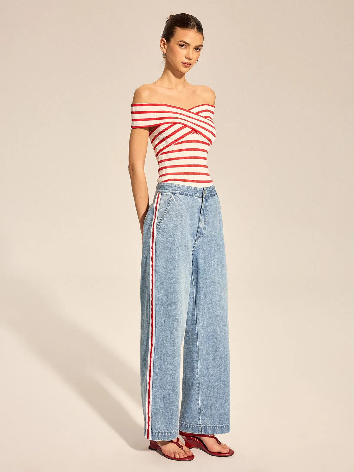 Side Stripe Straight Leg Denim Pants sold by COMMENSE product image thumbnail 5