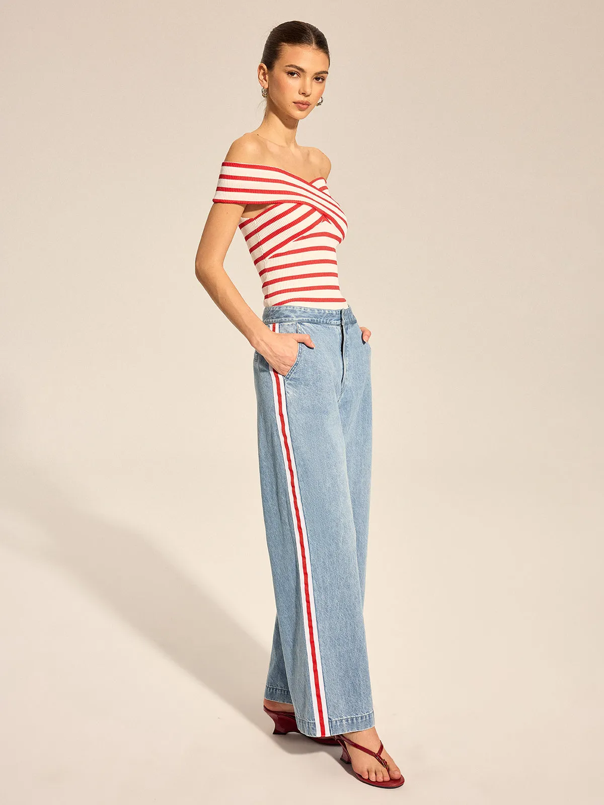 Side Stripe Straight Leg Denim Pants sold by COMMENSE product image thumbnail 2