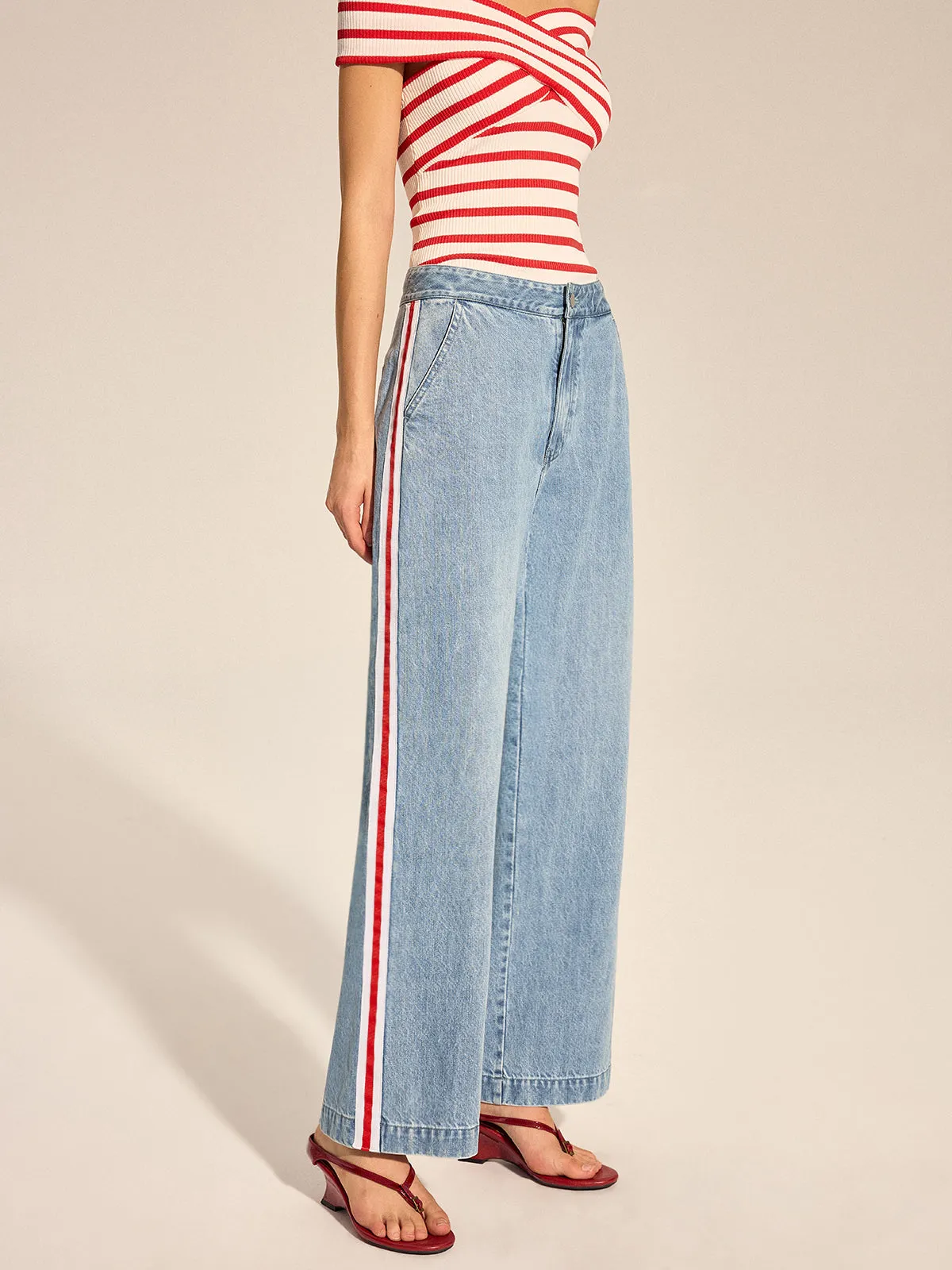 Side Stripe Straight Leg Denim Pants sold by COMMENSE product image thumbnail 3