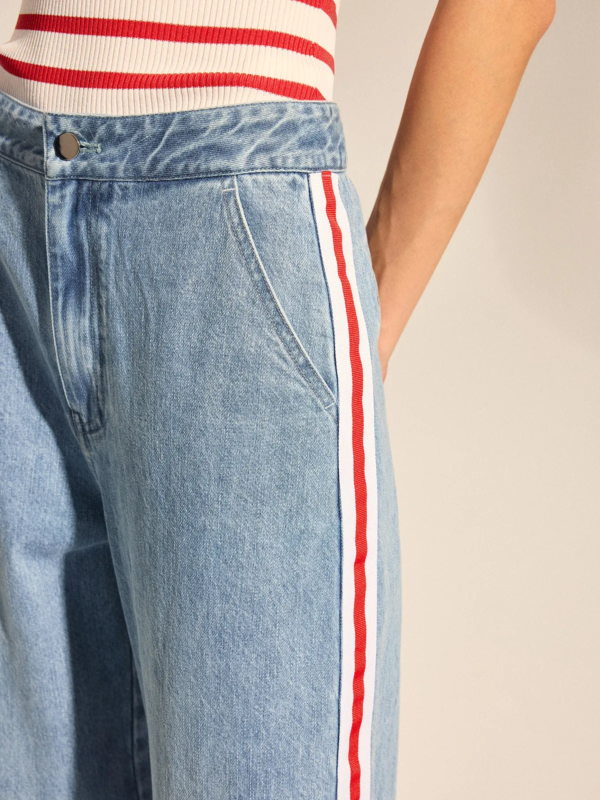 Side Stripe Straight Leg Denim Pants sold by COMMENSE product image thumbnail 4