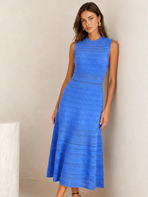 Hollow Textured Knit Sleeveless Maxi Dress made by COMMENSE