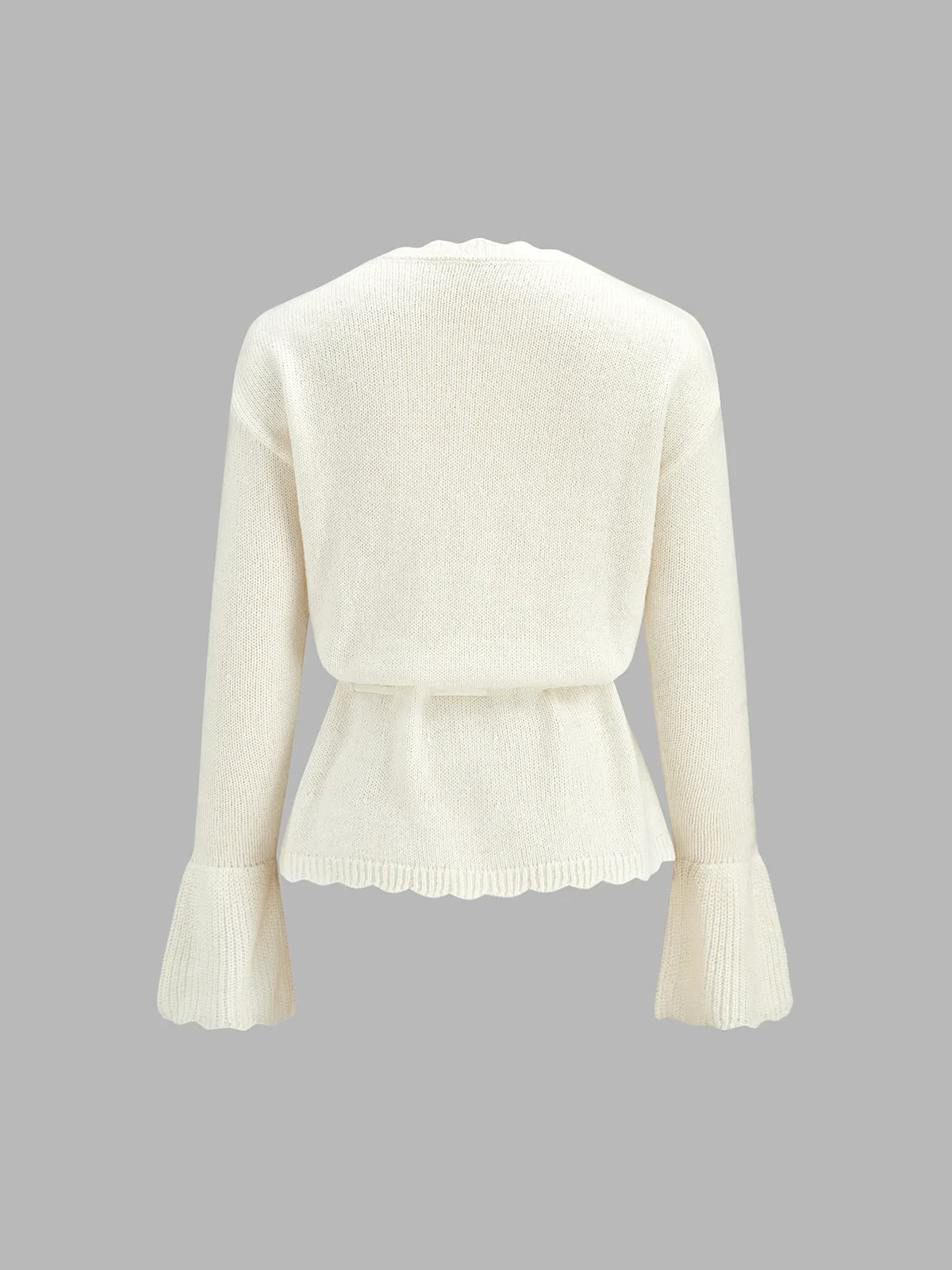 Rose Embroidery Drawstring Flare Knit Cardigan sold by COMMENSE product image thumbnail 2