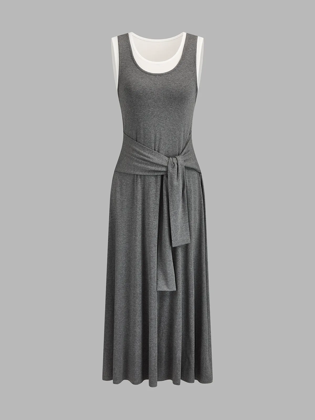 Fake Two Piece Tie Waist Tank Midi Dress sold by COMMENSE