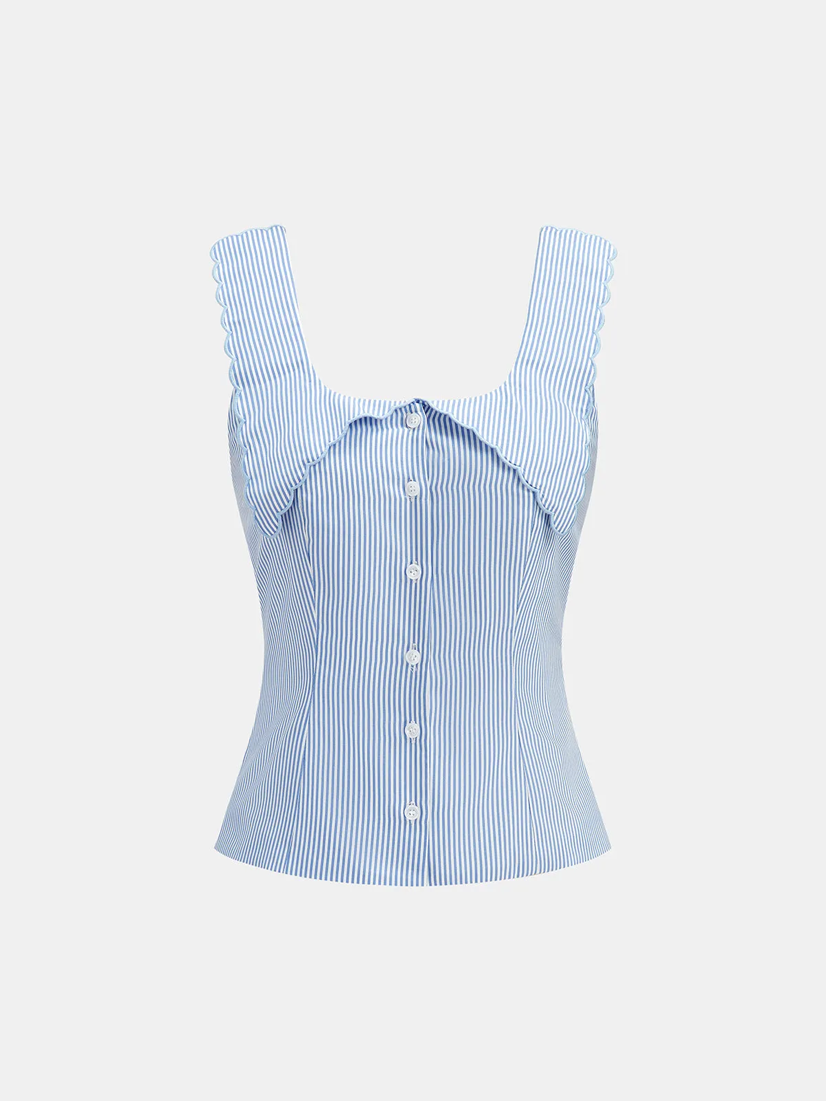Scalloped Edge Striped Fold Over Tank Top sold by COMMENSE
