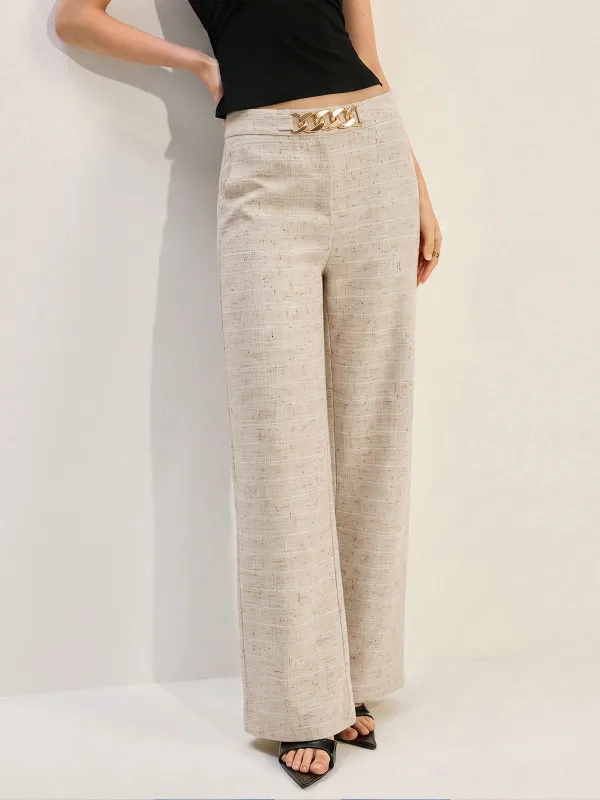 Chain Detail Texture Wide Leg Pants made by COMMENSE