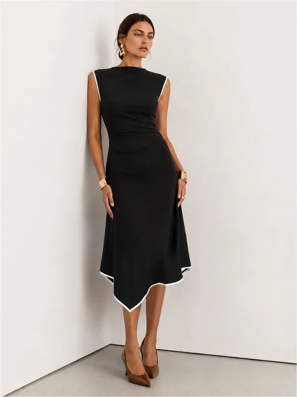Sleeveless Contrast Edge Irregular Hem Dress made by COMMENSE