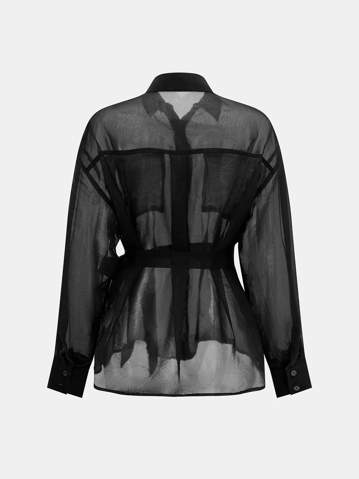 Sheer Organza Belted Loose Shirt sold by COMMENSE product image thumbnail 4
