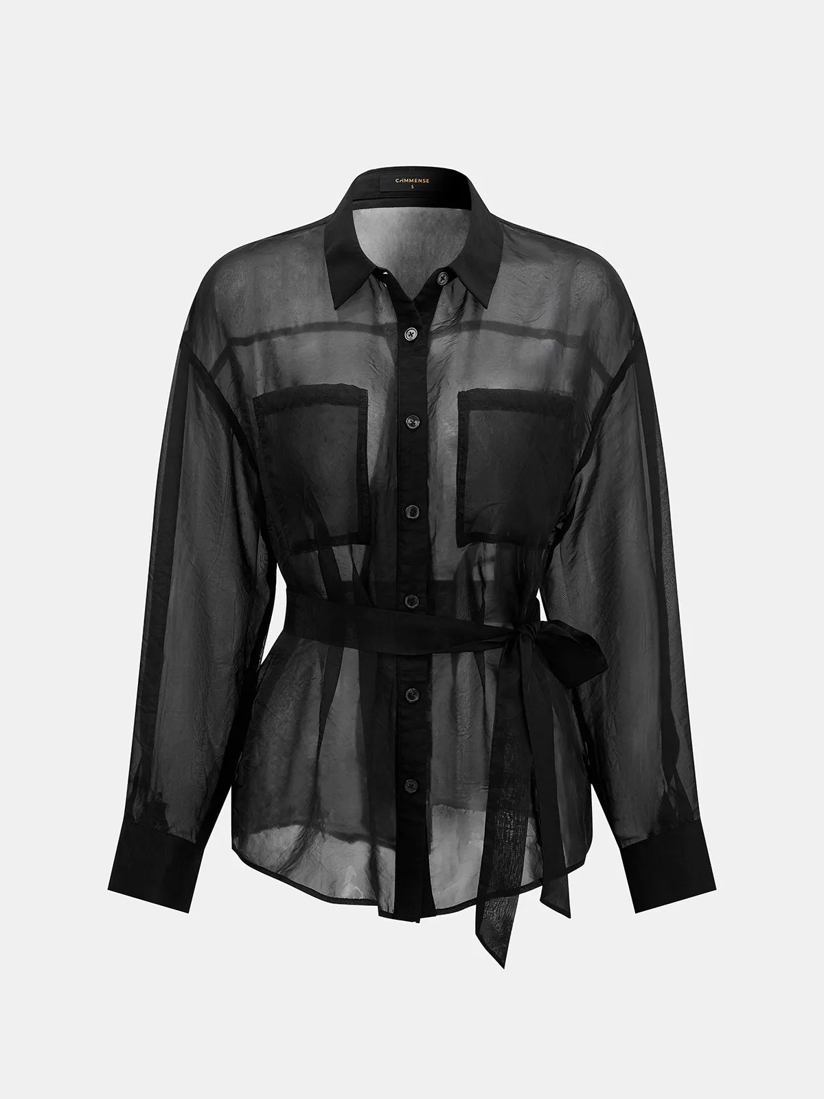 Sheer Organza Belted Loose Shirt sold by COMMENSE product image thumbnail 2