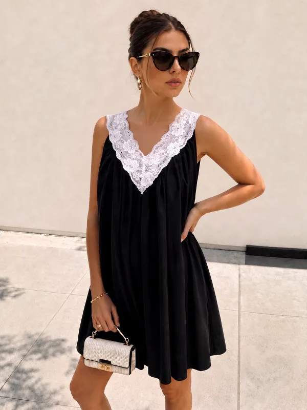 Lace V Neck Sleeveless Shift Dress made by COMMENSE