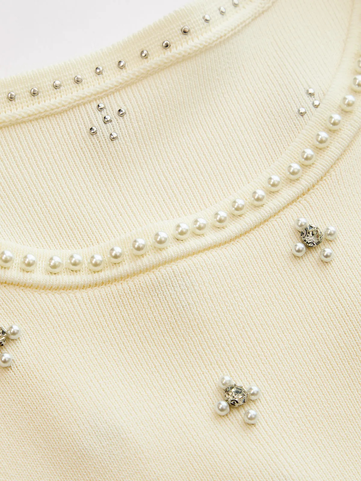 Pearl Rhinestone Rib Knit Midi Dress sold by COMMENSE product image thumbnail 5