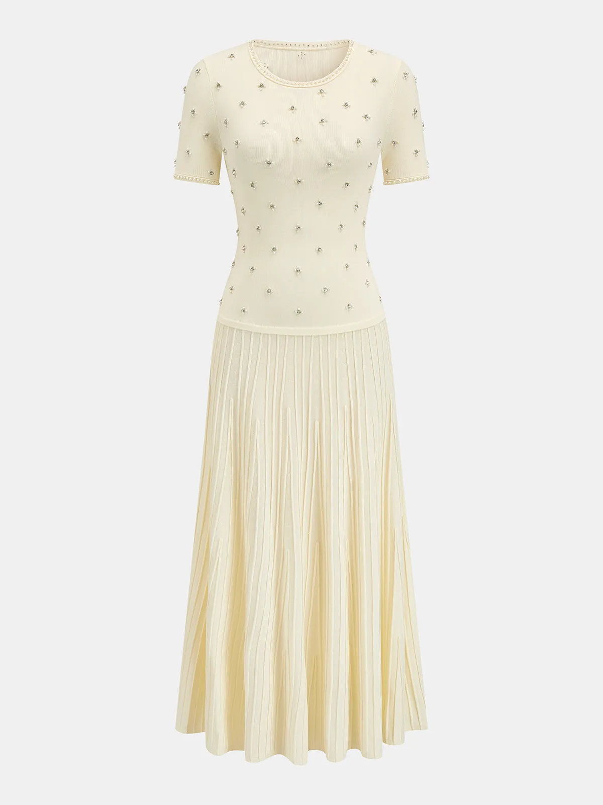 Pearl Rhinestone Rib Knit Midi Dress sold by COMMENSE product image thumbnail 2