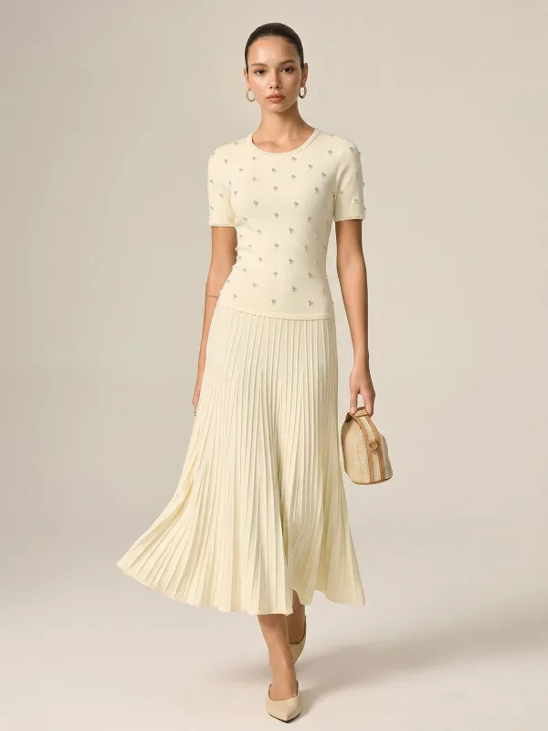 Pearl Rhinestone Rib Knit Midi Dress made by COMMENSE