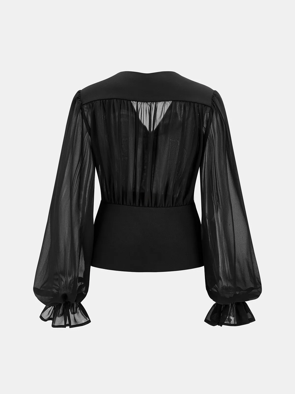 Sheer Puff Sleeve V-Neck Blouse sold by COMMENSE product image thumbnail 2