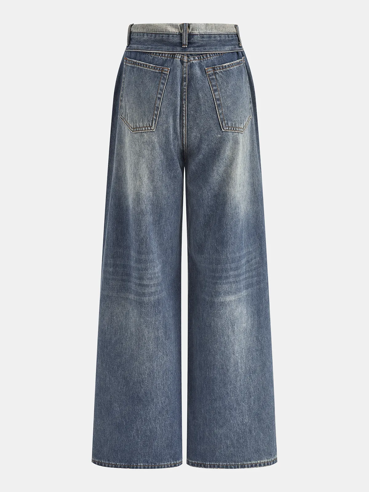 Fold Waist Ripped Distressed Wide Leg Jeans sold by COMMENSE product image thumbnail 2