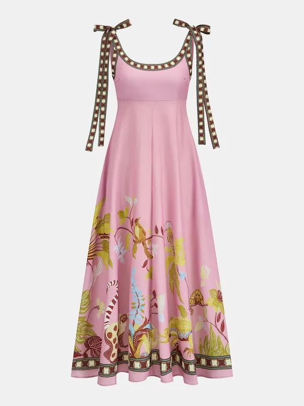 Tie Strap Printed Maxi Dress made by COMMENSE