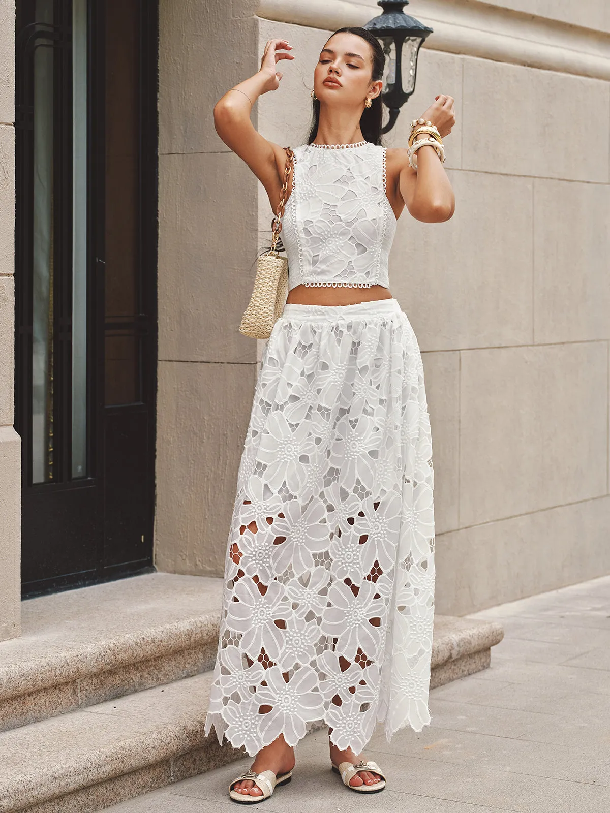 Guipure Lace Crop Top & Maxi Skirt Set sold by COMMENSE product image thumbnail 3