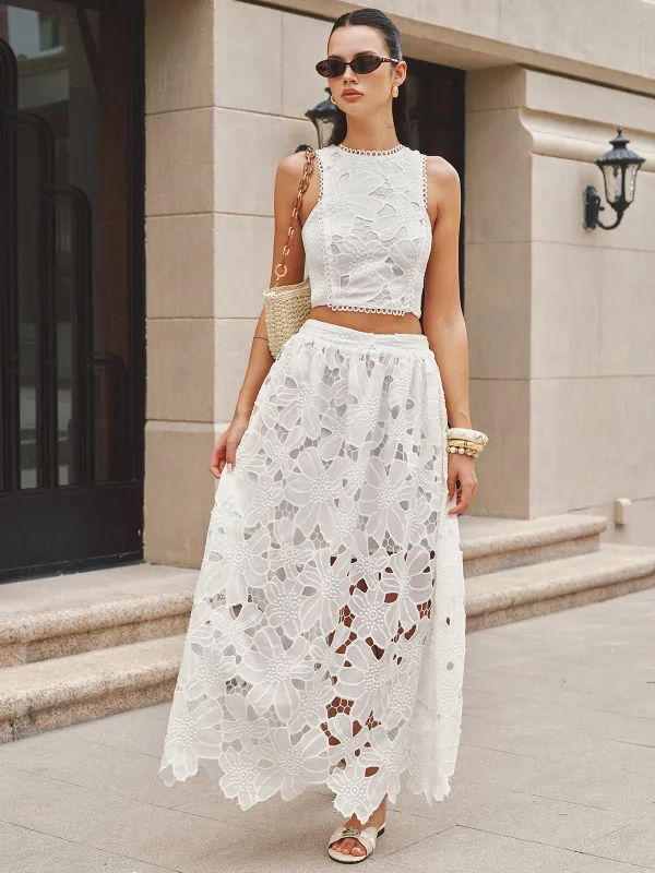 Guipure Lace Crop Top & Maxi Skirt Set made by COMMENSE