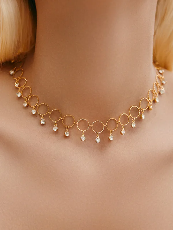Dangling Crystal Circle Choker Necklace made by COMMENSE
