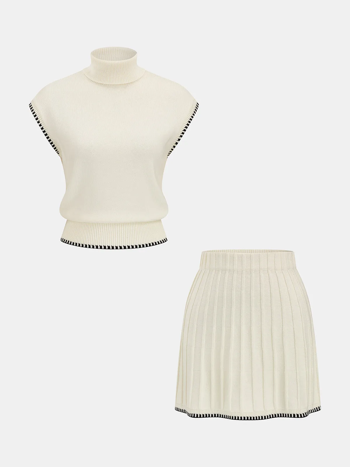Contrast Trim Turtleneck Knit Top & Skirt Set sold by COMMENSE product image thumbnail 2