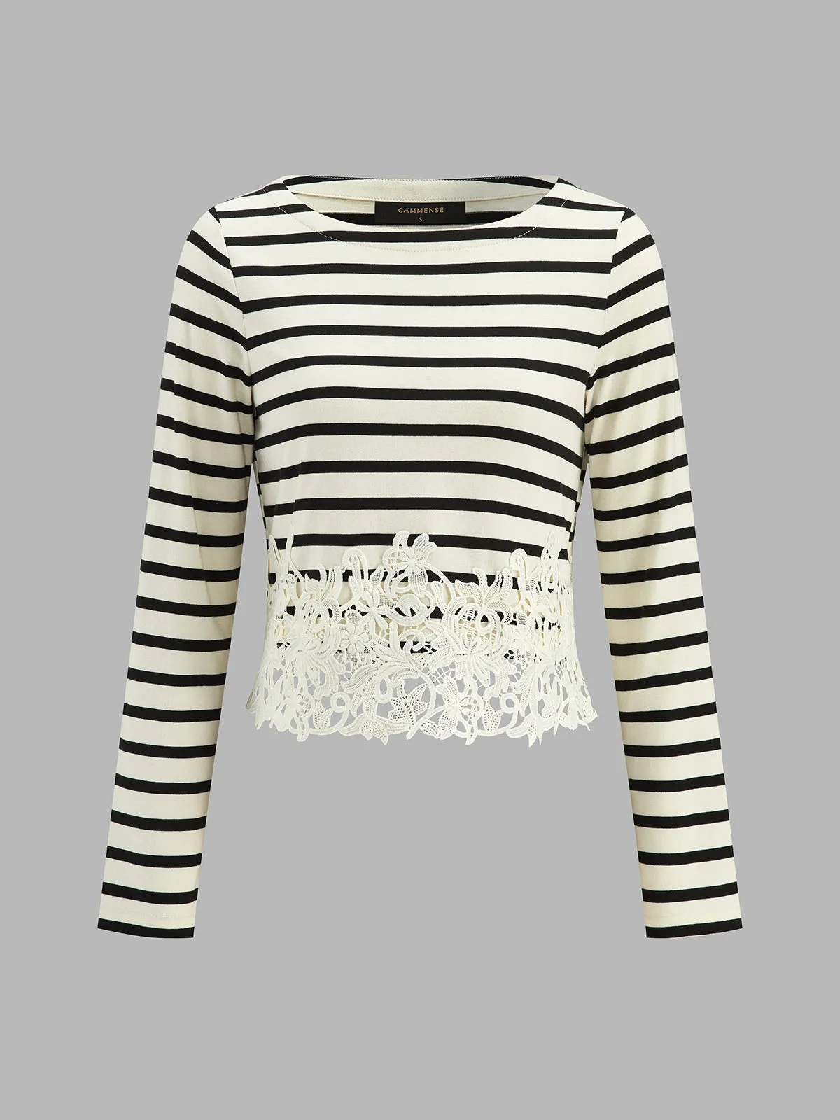 Striped Lace Hem Long Sleeve Top sold by COMMENSE product image thumbnail 2