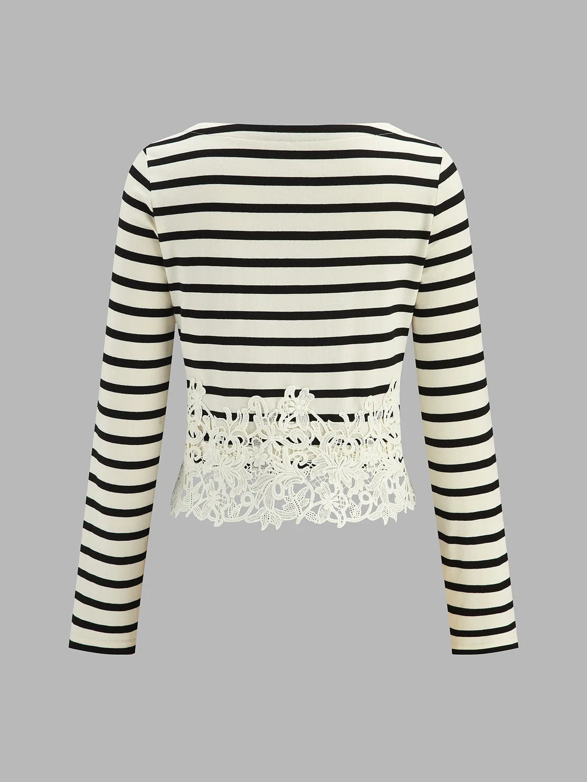 Striped Lace Hem Long Sleeve Top sold by COMMENSE product image thumbnail 3