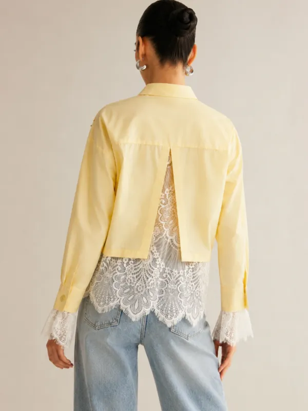 Lace Patchwork Cropped Cotton Shirt made by COMMENSE